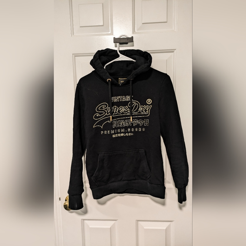 Superdry Vintage Black Hoodie with Gold Accents